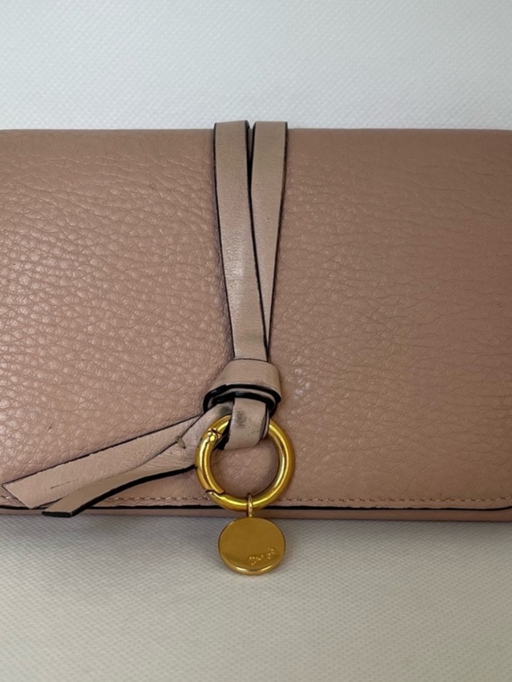 Chloe Alphabet Blush Nude Calfskin Leather Compact Trifold Wallet